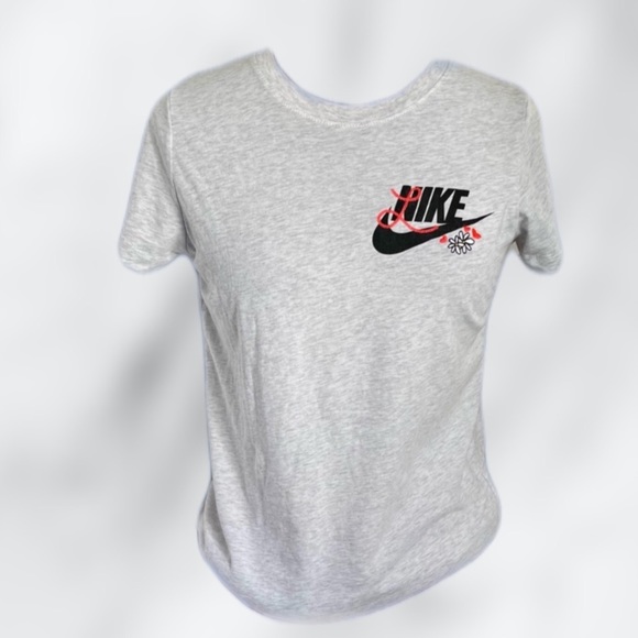 Grey Nike Tee Shirt with Embroidery and Patch Flowers - Picture 1 of 6